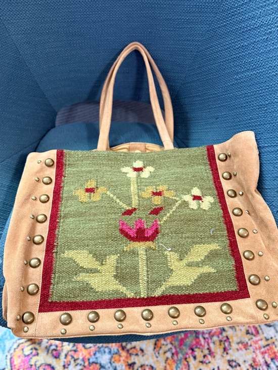 Free People Handbags - Free People Green Floral Tapestry Tote with Tan Suede Trim and Studs NWOT